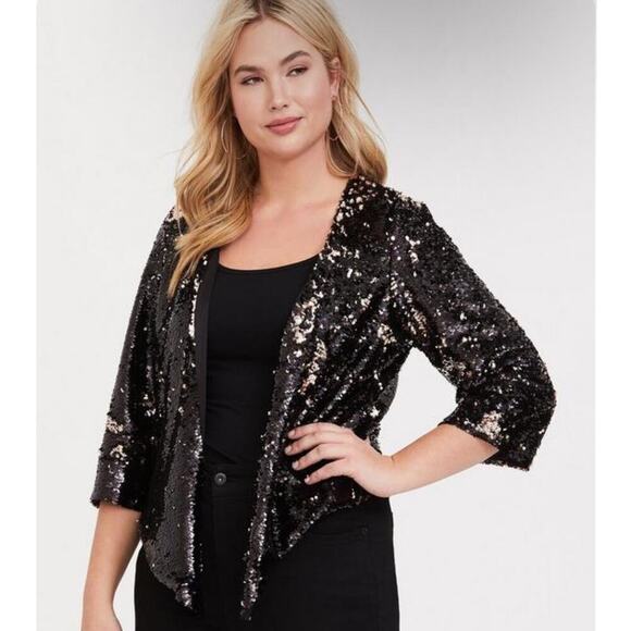 Torrid Sequin Drape Jacket Two Tone 1/2 - Picture 2 of 9